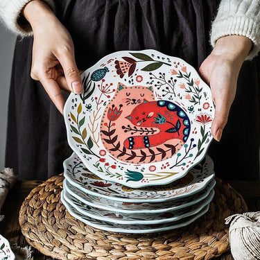 Flowers and Cat Plate Plates KittyNook Cat Company